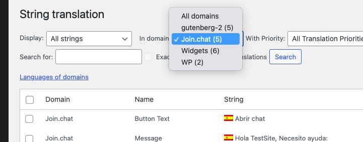 translating joinchat configuration using wpml