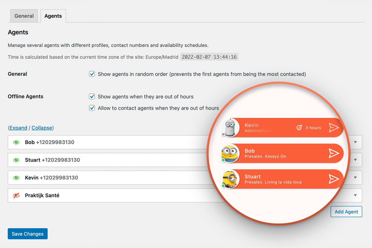 Display each agent’s account with their photo, name and job title