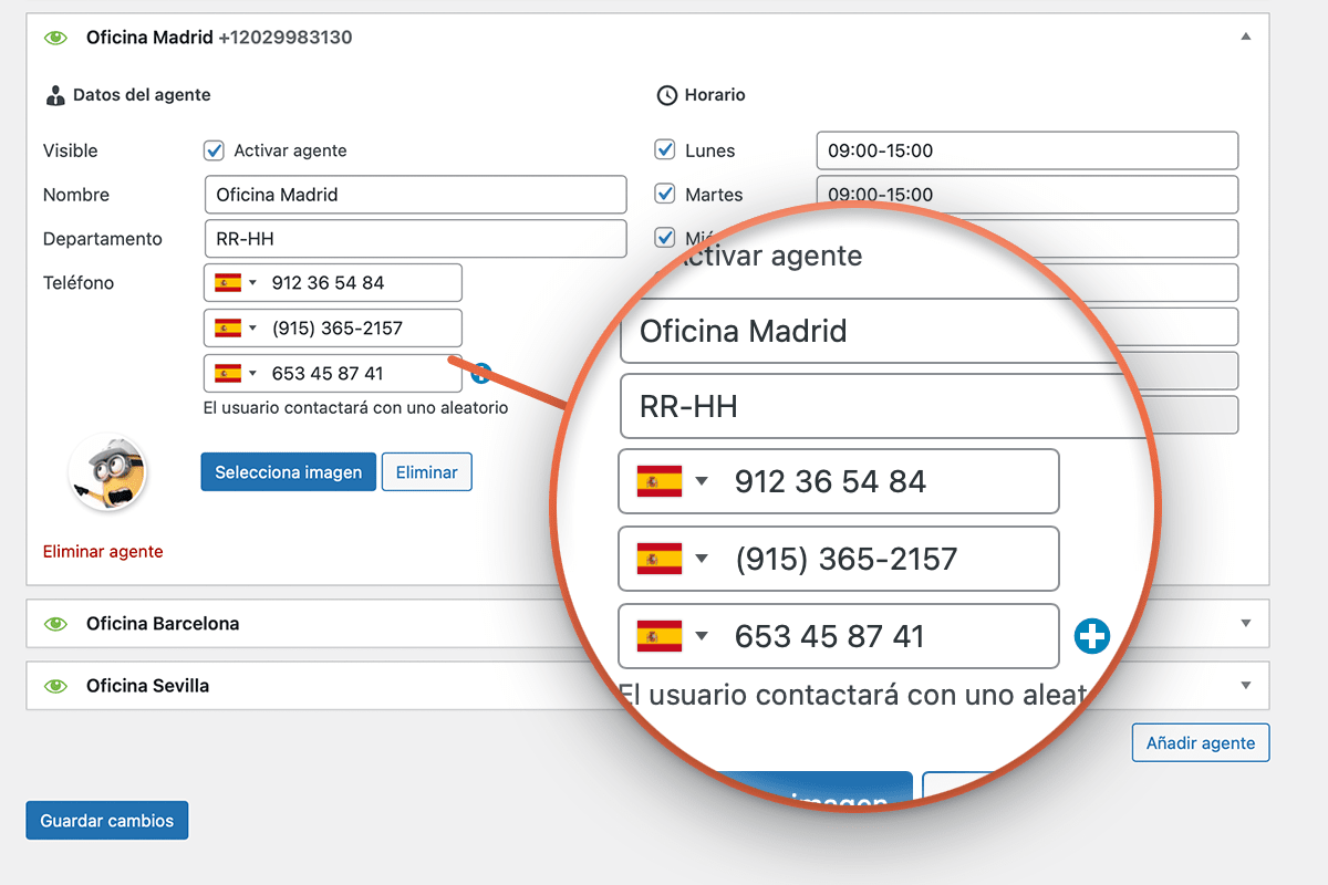 Con los agentes configurados, puede convertirlo en departamentos con tantos números como necesite.