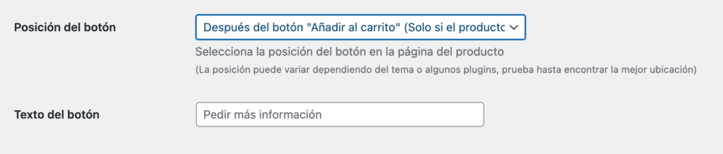 barra ajustes woocommerce texto del boton