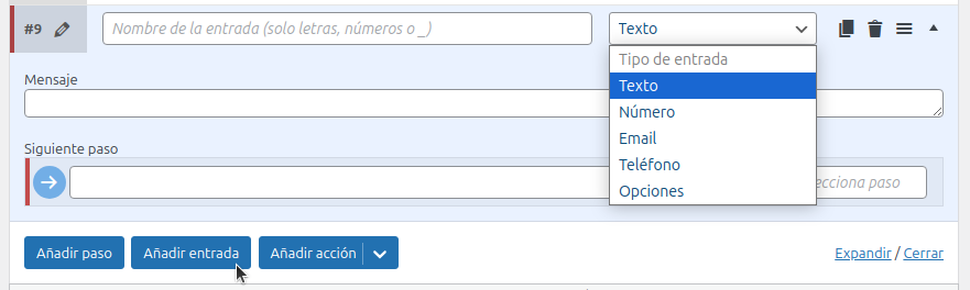 Ejemplo de entrada de Chat Funnels